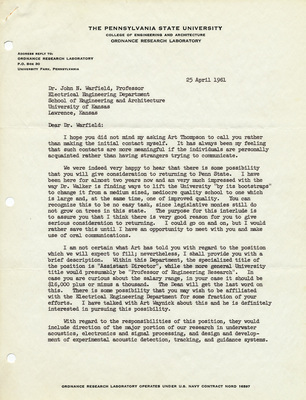 Letter from John C. Johnson, Ordnance Research Laboratory