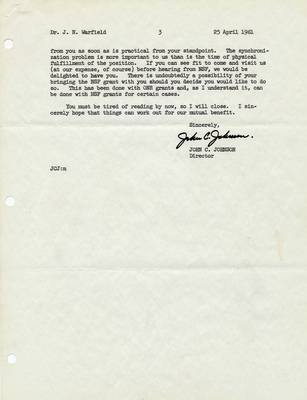 Letter from John C. Johnson, Ordnance Research Laboratory