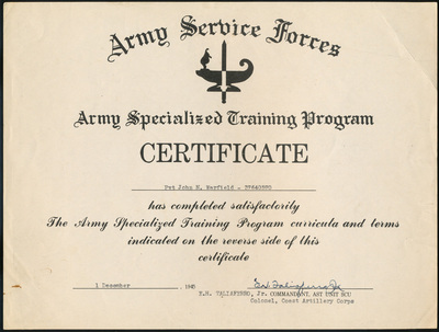 Certificate: Army Specialized Training Program